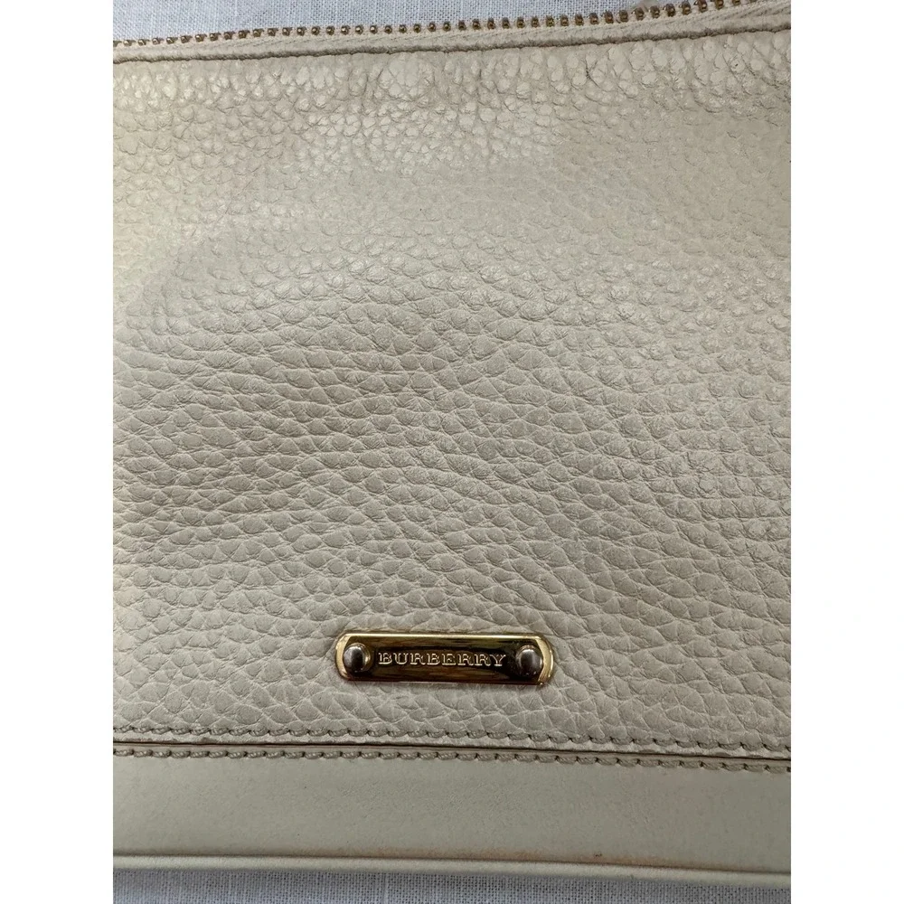 Burberry Cream Pebbled Calf Leather Crossbody Bag Tassel Gold Hardware #611